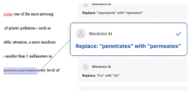 Wordvice AI-Korrektor korrigiert Grammatik in Aufsatz